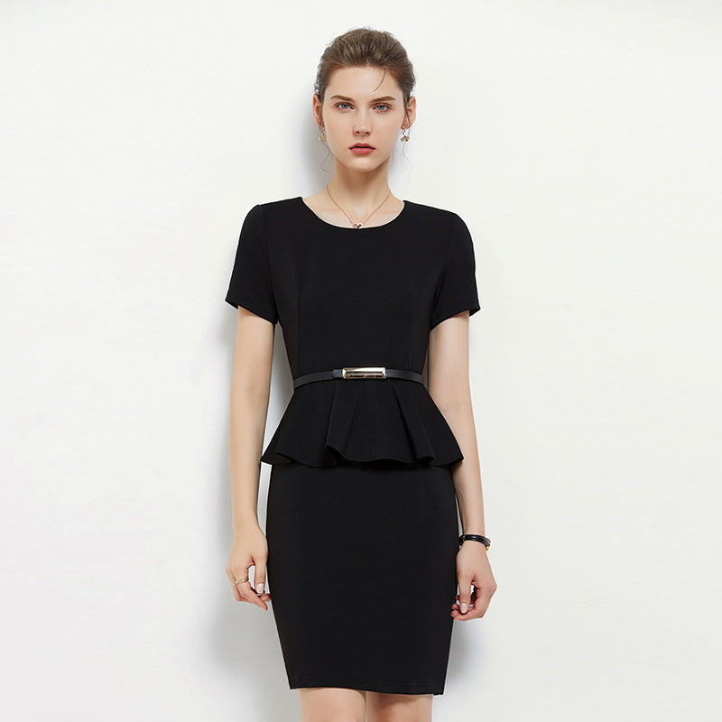 Women Elegant Bodycon Dress Peplum 3/4 Sleeves Irregular Collar Classy Office Ladies Knee Length Gowns Classy