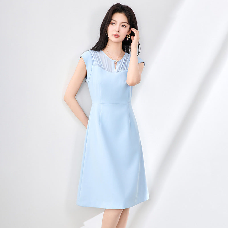 Summer Fashion Women Simple Dress Sleeveless Chiffon Patchwork Elegant Slim Fit Office Casual Daily Work Wear Vestidos