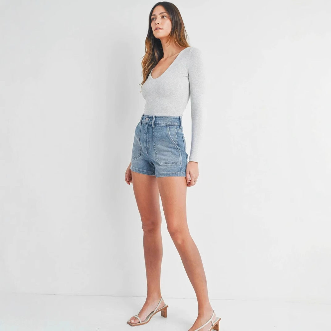 Fashion Broken Holes Splicing Cloth Denim Shorts Women Folded Legs Three Quarter Pants Female Casual Trend Streetwear Mini Jeans