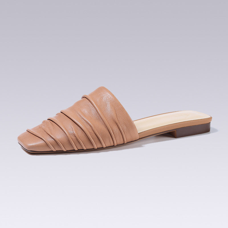 Summer Square Toe Women Mules Slippers Fashion Slip On Elegant Outdoor Flat Heels Banquet Prom Shoes