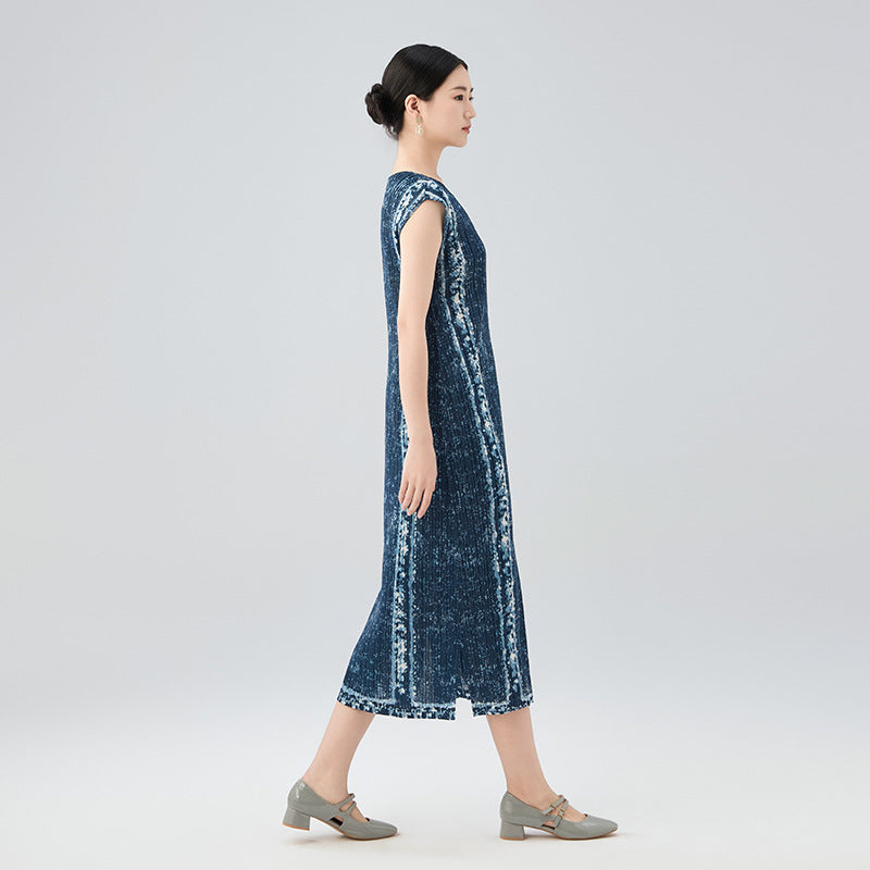 Summer New Senior Sense of Printing Fashion Casual Big Size Round Neck Sleeveless A-line Dress