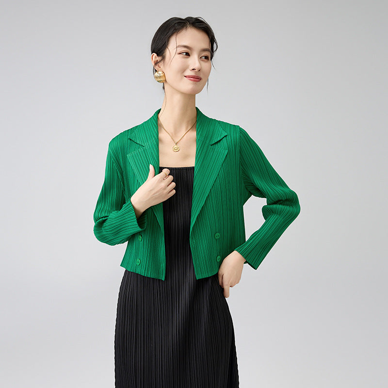 Women Jacket British Style Commuting Slim Double-breasted Solid Color Design Short Jacket
