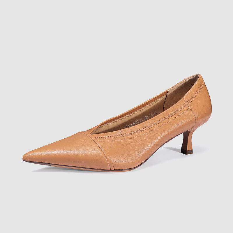 Genuine Leather Thin High Heels Pointed Toe Spring Summer Gorgeous Women Shallow Pumps