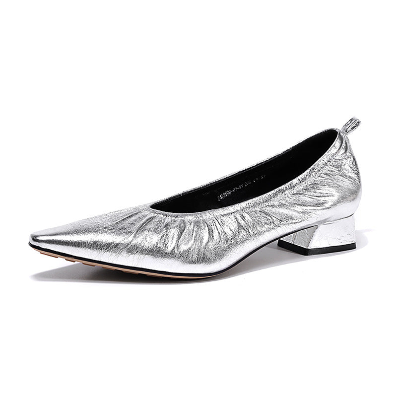 Fashion Retro Pointed Toe Pleated Shoes For Women Slip On Flats Soft Soles Shoes Low Heel Loafers Genuine Leather Casual Shoes