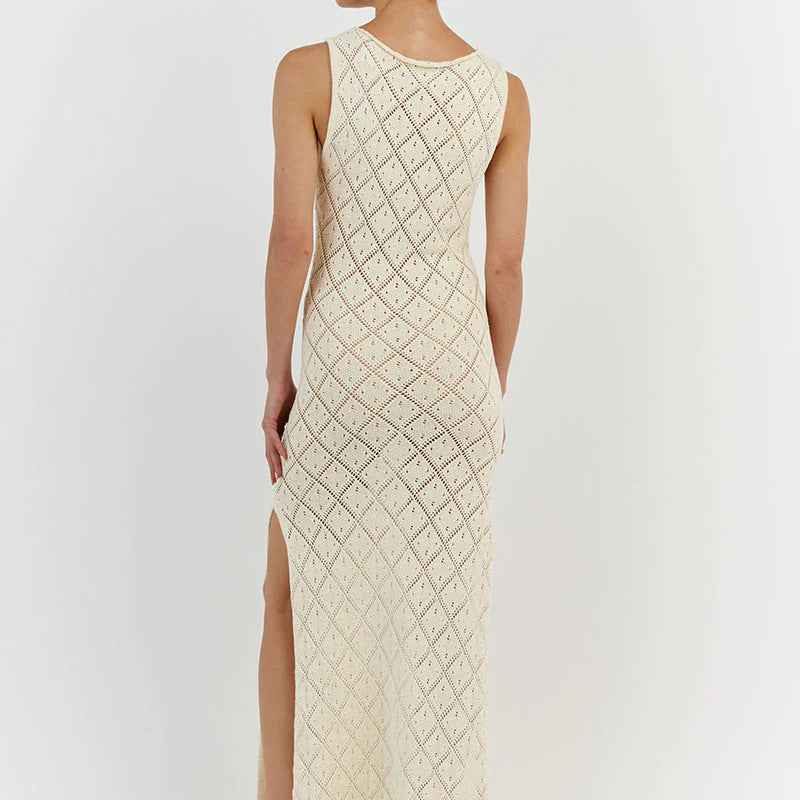 Sexy Women's Wrapped Dresses Beach Cover-Ups Sleeveless Cutout Knitting Solid Midi Party Street Summer Dresses