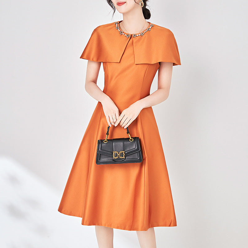 Elegant Diamonds Cloak Sleeve Dinner Party Dresses for Women 2025 Fashion Spring Summer Dress Solid Aline Knee Length Black