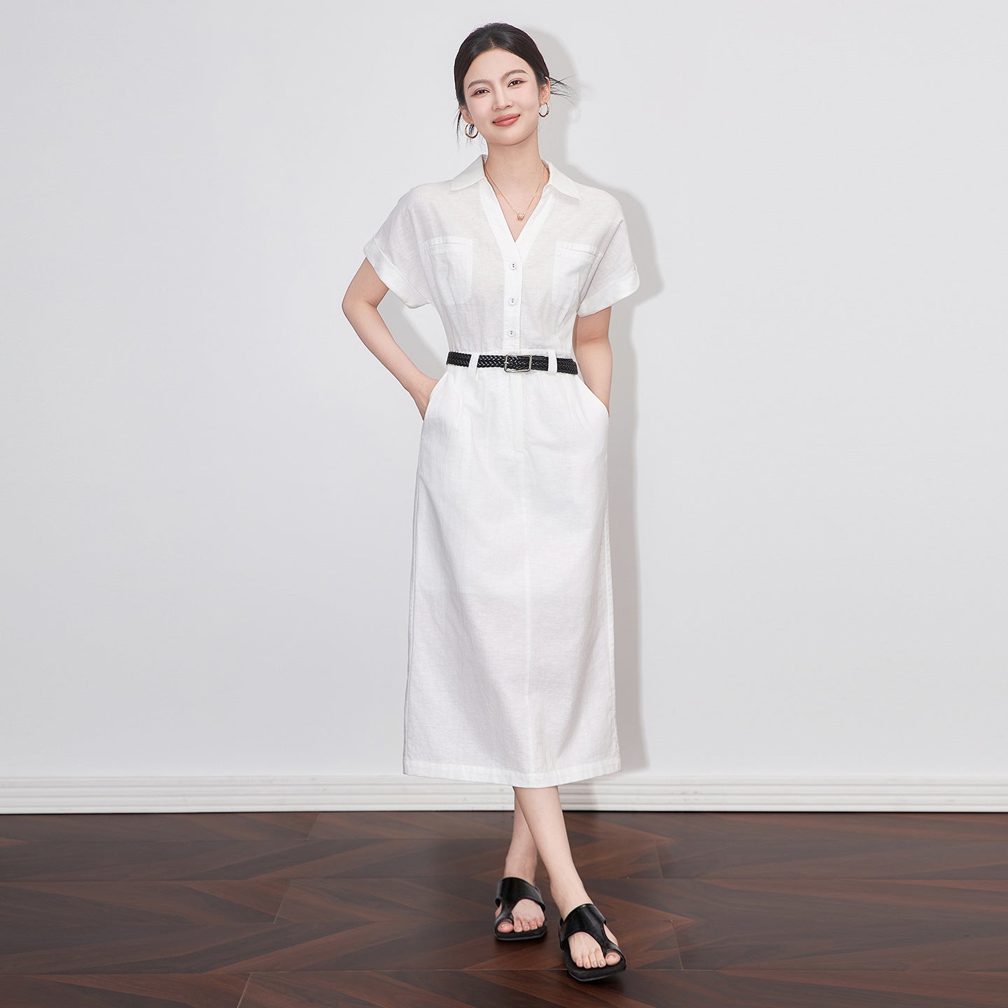 Summer French Style Women's Shirt Dresses with Belted 2025 New Short Sleeve Elegant Casual Loose A-line Dress Female