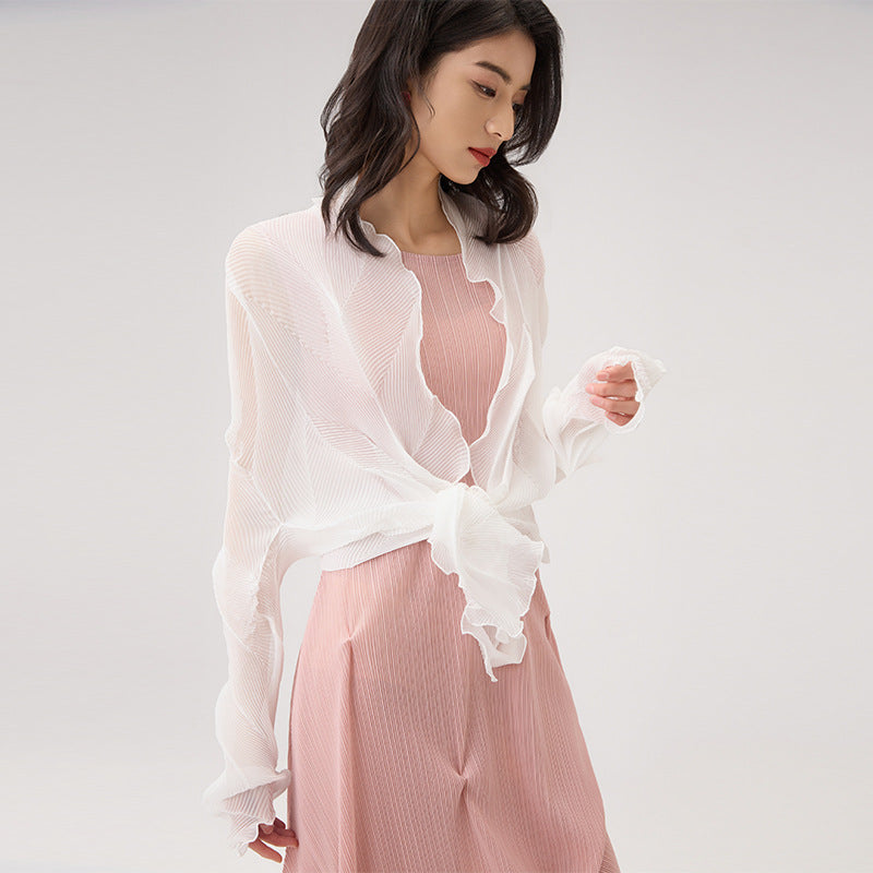Summer Long Sleeve Semitransparent Sun Protection Shirt Chiffon Outer Cloth