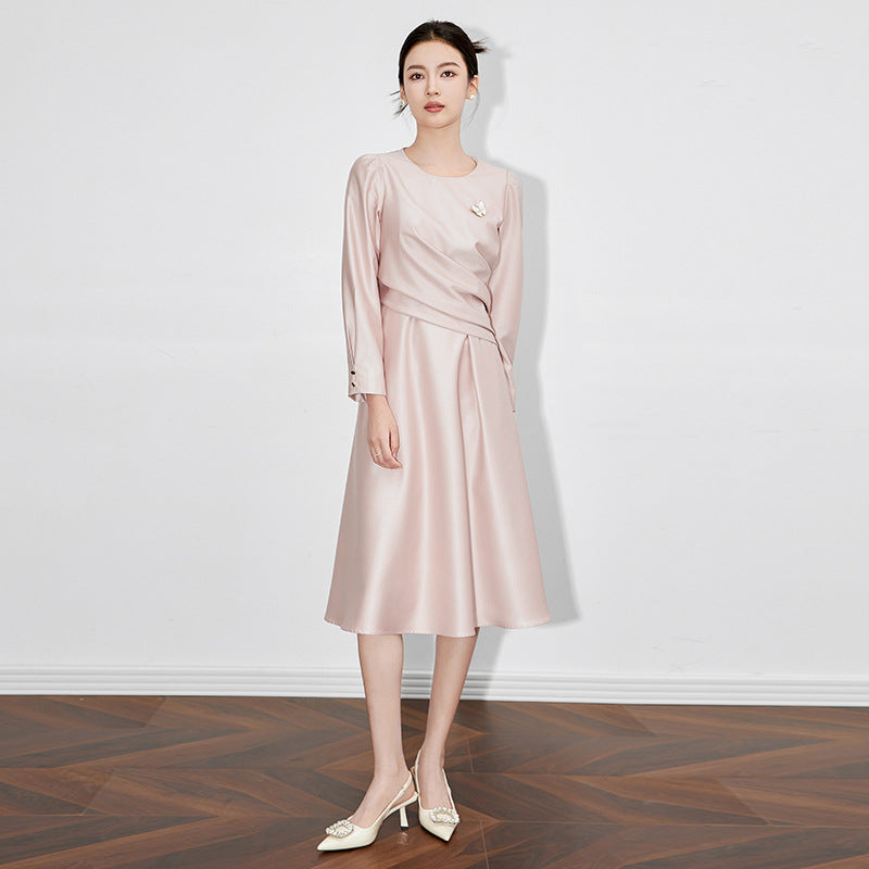 Elegant Tailored Pleated Dress Design High-end Glossy Little Dress Banquet Formal Occasion