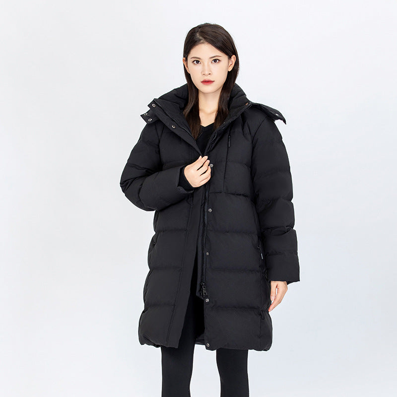 Womens Long Warm Thickened Down Jacket With Hood Winter Coats Casual Quilted Puffer Parka Windproof Jackets