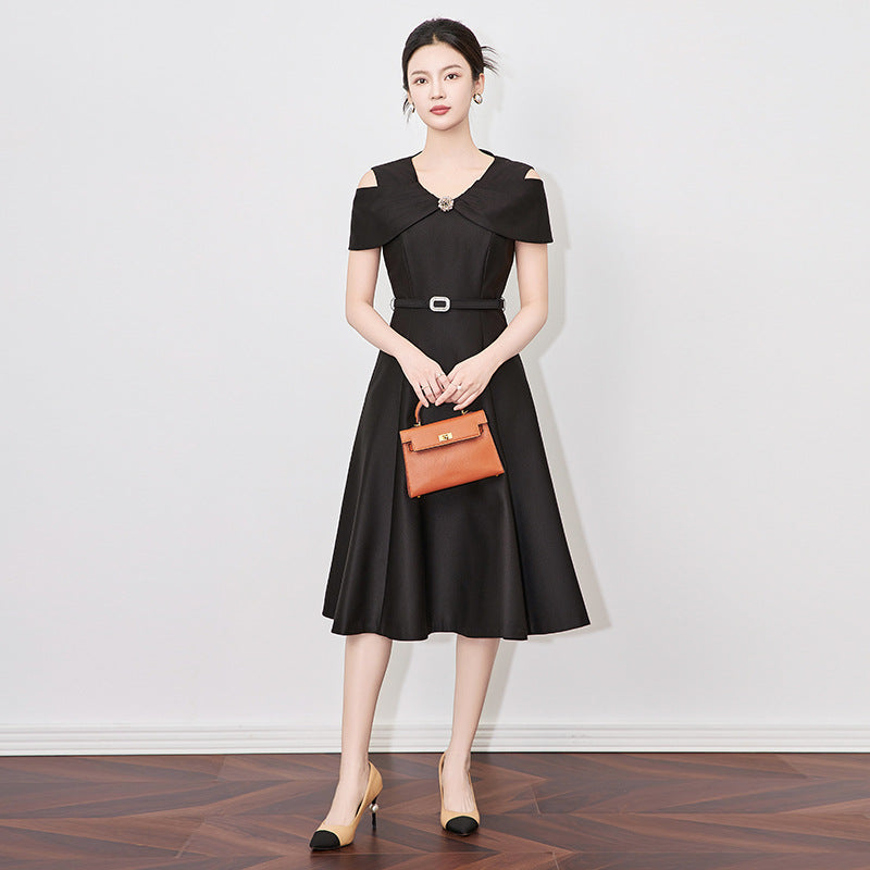Elegant Women's Special Occasion Prom Party Dresses Women 2025 Spring Summer Off The Shoulder Midi Dress Red Black Vestidos