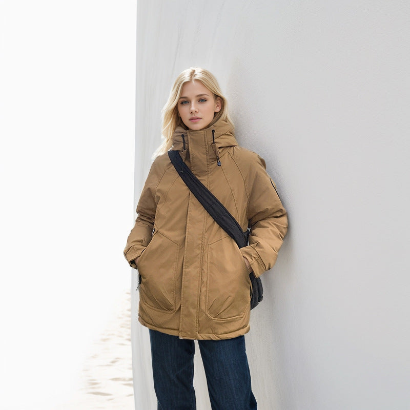 Women Outdoor Parka Mountaineering Casual Jacket Fashion Loose Winter Jacket Hooded Stand-Up Collar Coats