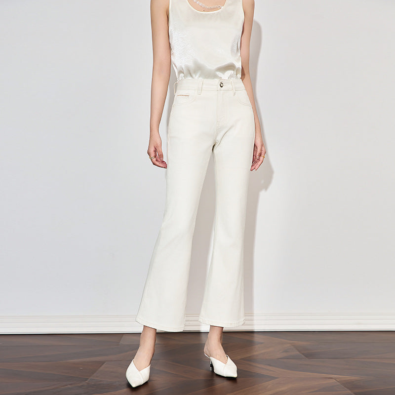 New Summer Woman High Waist Vintage Flare Jeans Girls Korean Fashion Cool Silk Denim Pants Female Streetwear Denim Trousers