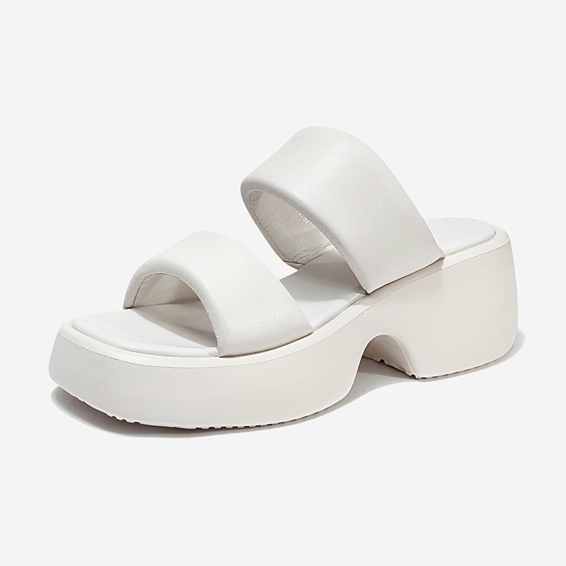 Genuine Leather Slippers Women Soft Sheepskin Upper and Lining Summer Platform Open Toe Lightweight Handmade Ladies Shoe
