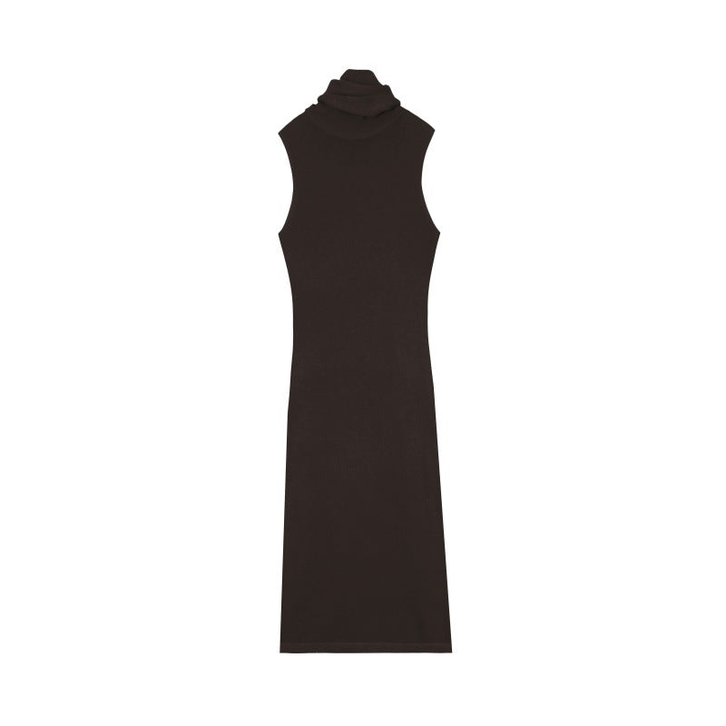 Early Autumn Pure Desire Black Sleeveless Semi High Collar Dress Women's Fashionable Base Layer Mini Skirt Tight Fit Dress