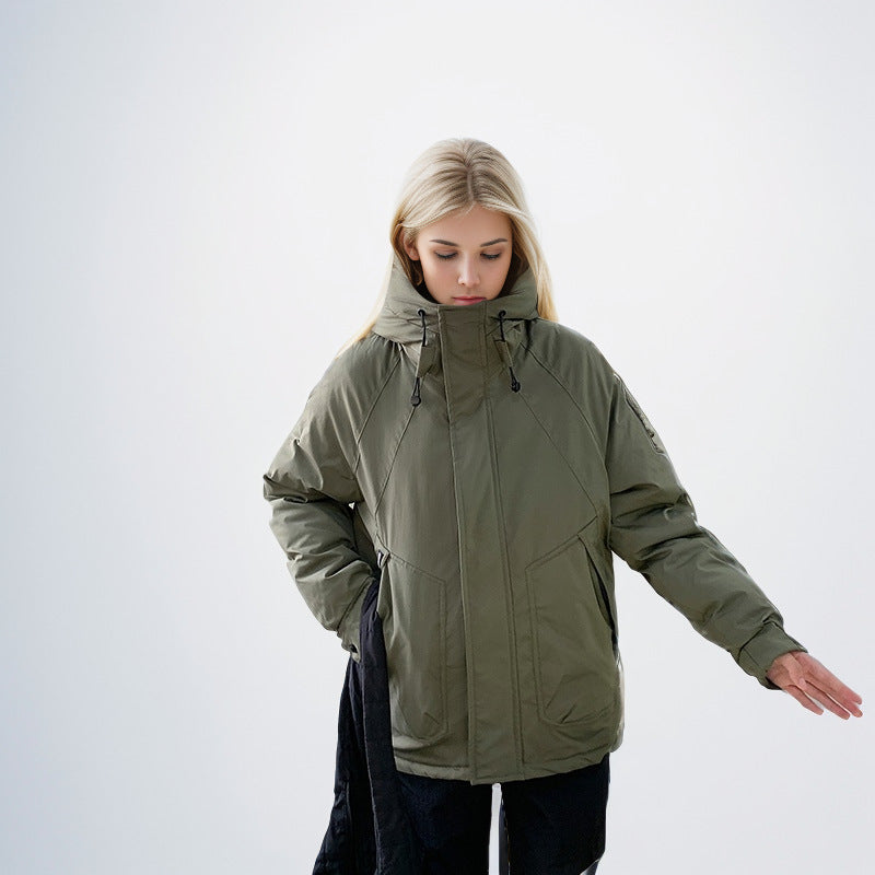Women Outdoor Parka Mountaineering Casual Jacket Fashion Loose Winter Jacket Hooded Stand-Up Collar Coats