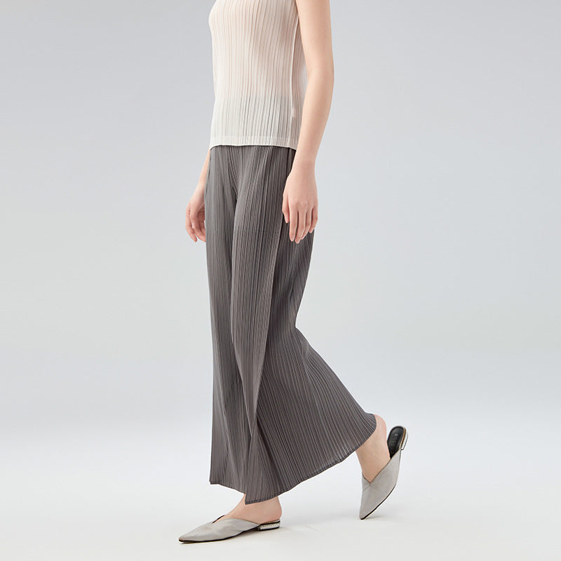 Summer New Temperament Mid-waist Pleated Long Paragraph Splicing Straight Pants