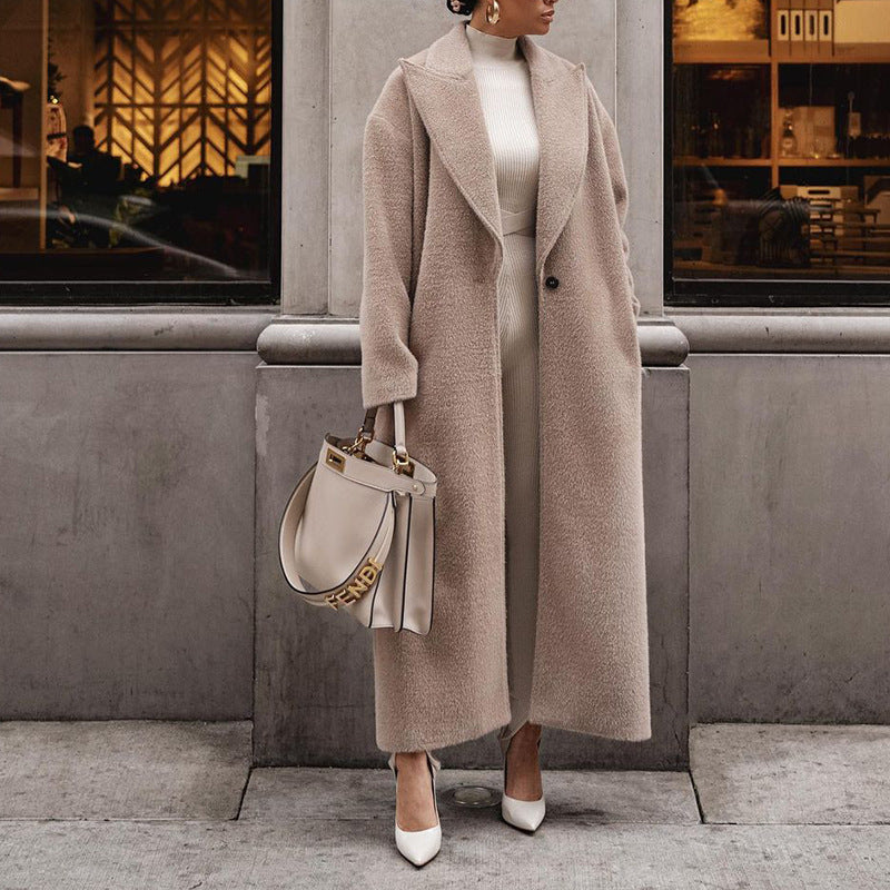Women's Warm Woolen Long Coat Autumn Winter Single Button Slim Jacket Cardigan Female Long Sleeve Warm Thick Overcoats