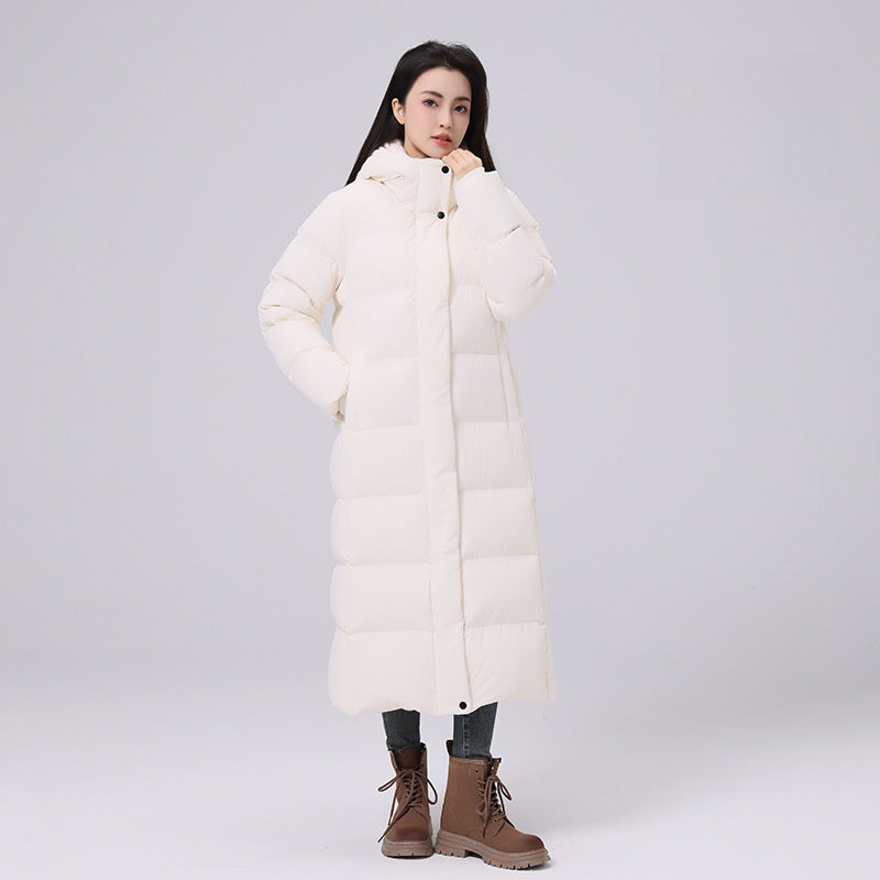 Winter Women's Duck Down Removable Hat Letter Printing Long Down Jacket Warm Loose Zipper Coats