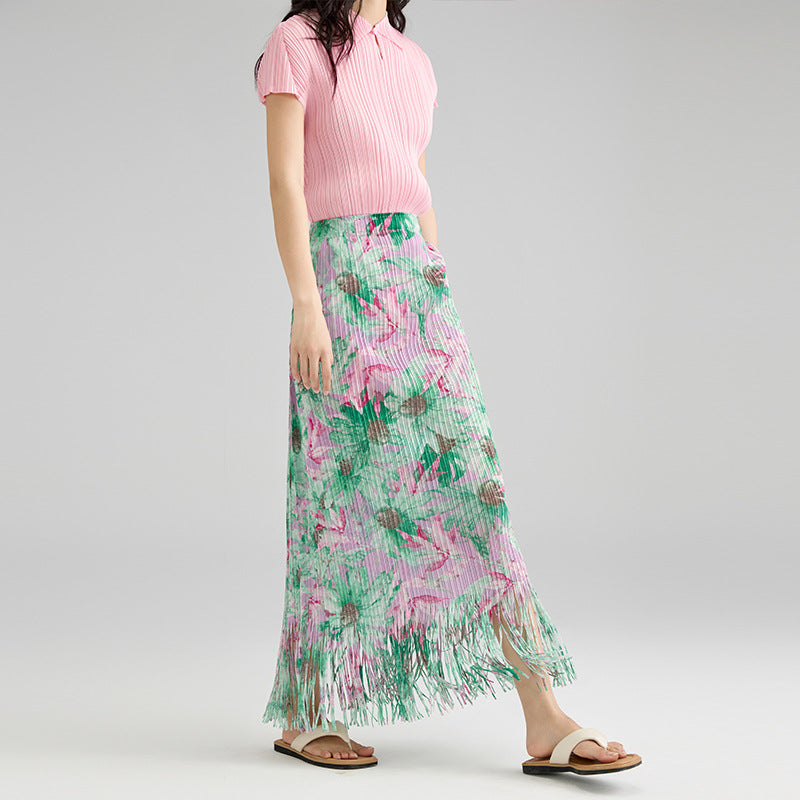 Summer New Fashion Premium Temperament Medium Long Straight Hip Tassel A-line Skirt