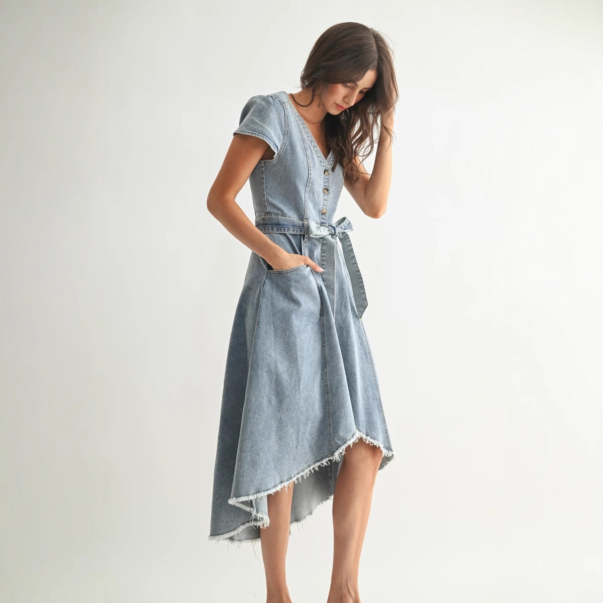 Denim Dress Women Vintage Trendy 2025 Summer New Waist-Cinching Long Dress
