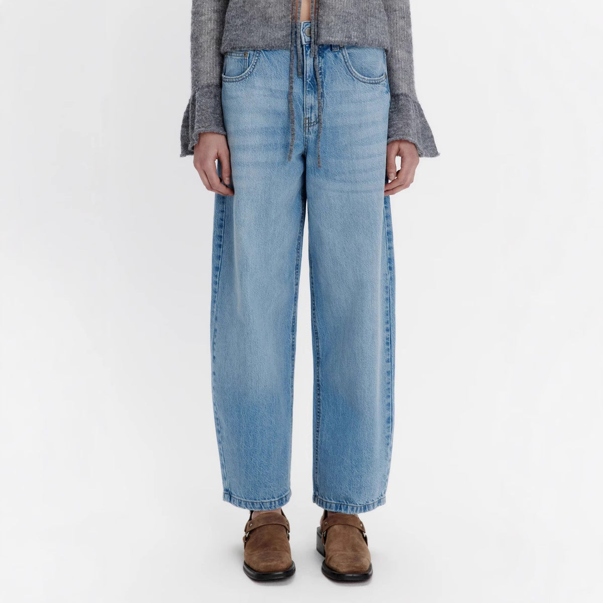 Light Blue High Waist Wide Leg Denim Pants for Women