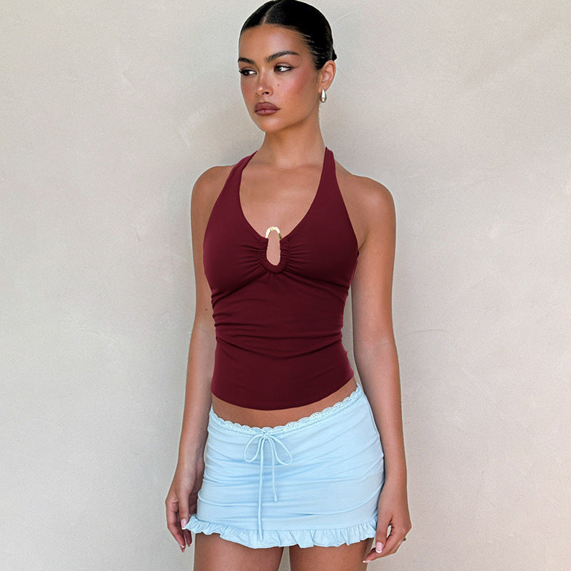 Sexy Strapback Slimfit Vest Crossboder Women's Summer New Style Polyester Fiber Blend Fabric HotGirl Strap Top from Mainland Chi