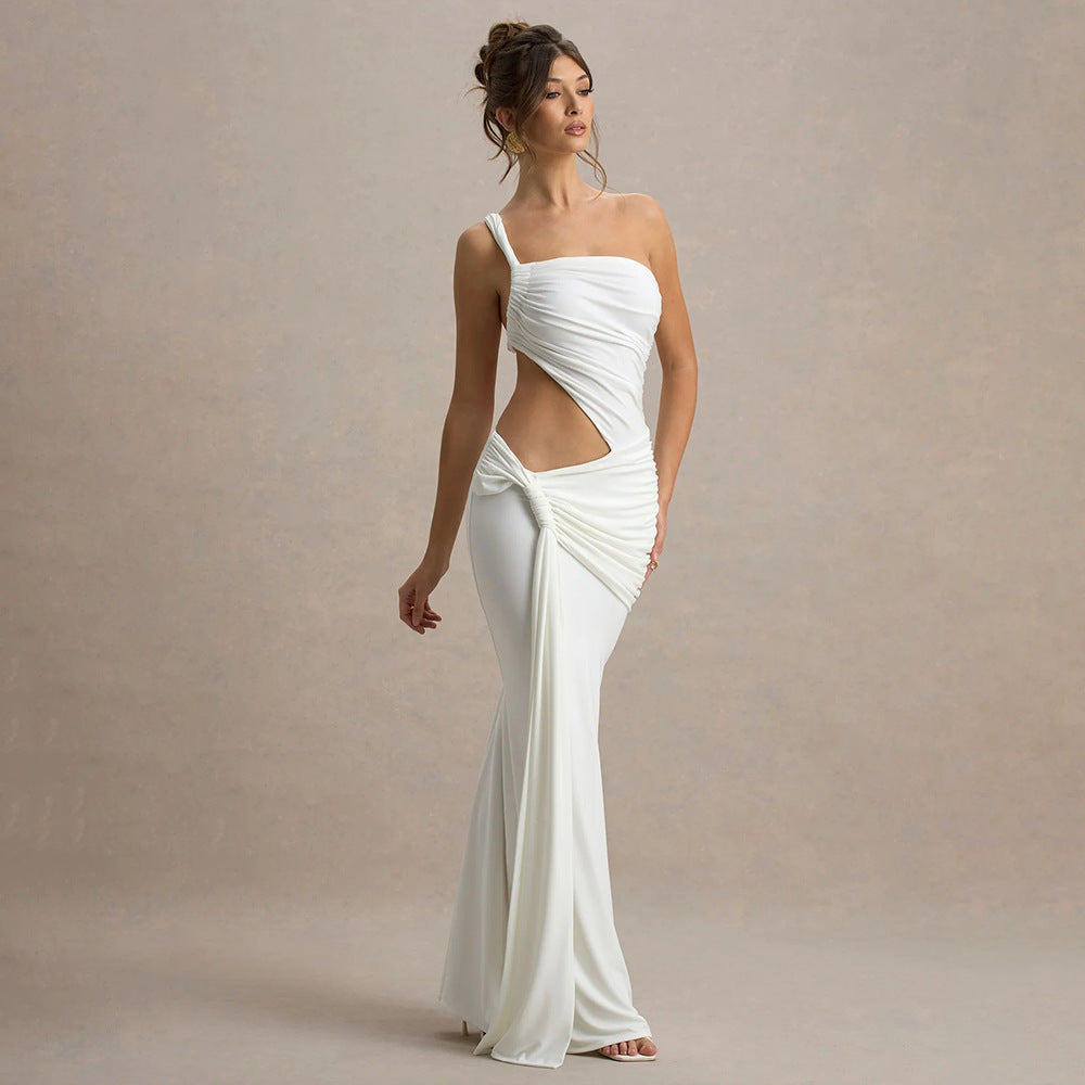 Sexy Maxi Dress for Women Gown Hollow Out One Shoulder Sleevelessdraped Bodycon Club Party Long Dress