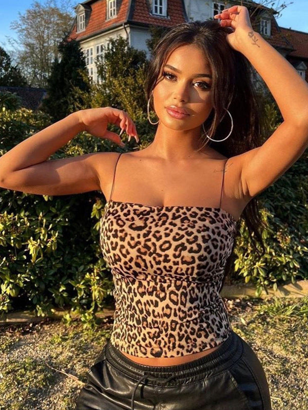 Sexy Camisole For Women Leopard Print Skinny Crop Top