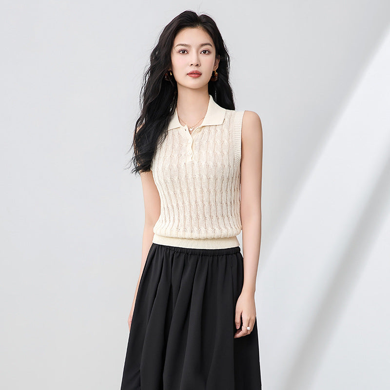 French Elegant Fashion Slim Fit 3D Twist Weave Paper Silk Lazy Commute Sleeveless Vest Top Women's Fashion Casual Tank Top