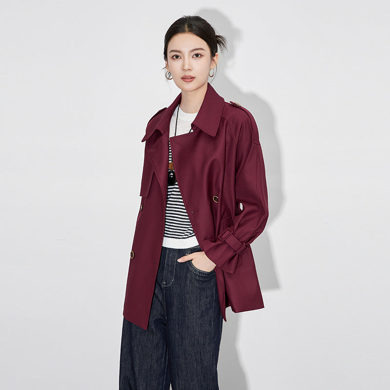 Elegant Slimming Cropped Trench Coat for Petite Women Medium-length British Style Trendy Spring and Autumn Jacket Women