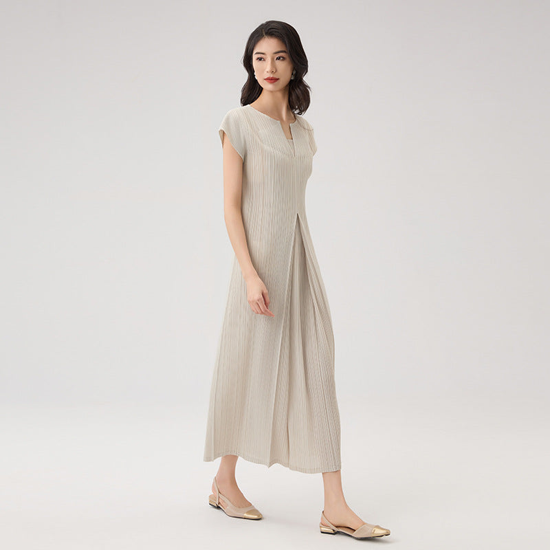 New Slimming V-neck French Dress For Women Advanced Short-sleeved Waist Elegant Commuter Dress