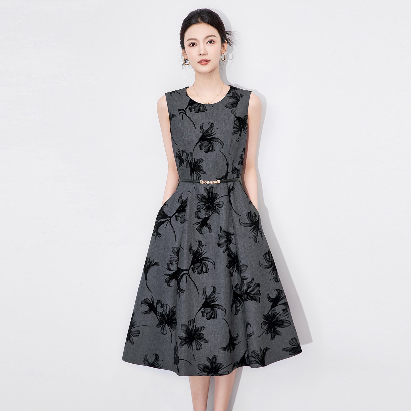 Celebrity Dresses Sweet Memory Slim Fit Waist Cinching Patterned Sleeveless Vest Jacquard Dress
