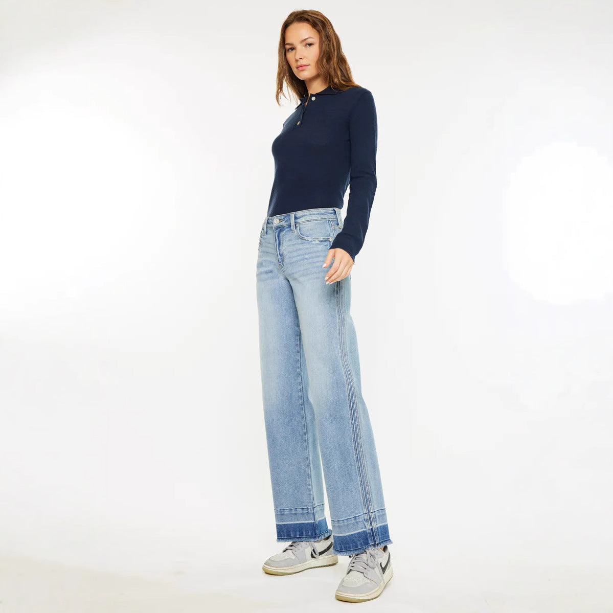 Women Jeans High Waist Wide Leg Pants with Pockets Fashion Casual Long Trousers