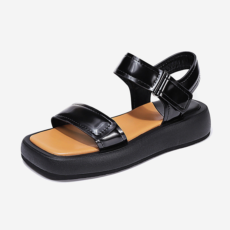 Leisure Gladiator Sandals Women Genuine Leather Thick Sole Open Toe Summer Beach Ladies Flat Footwears