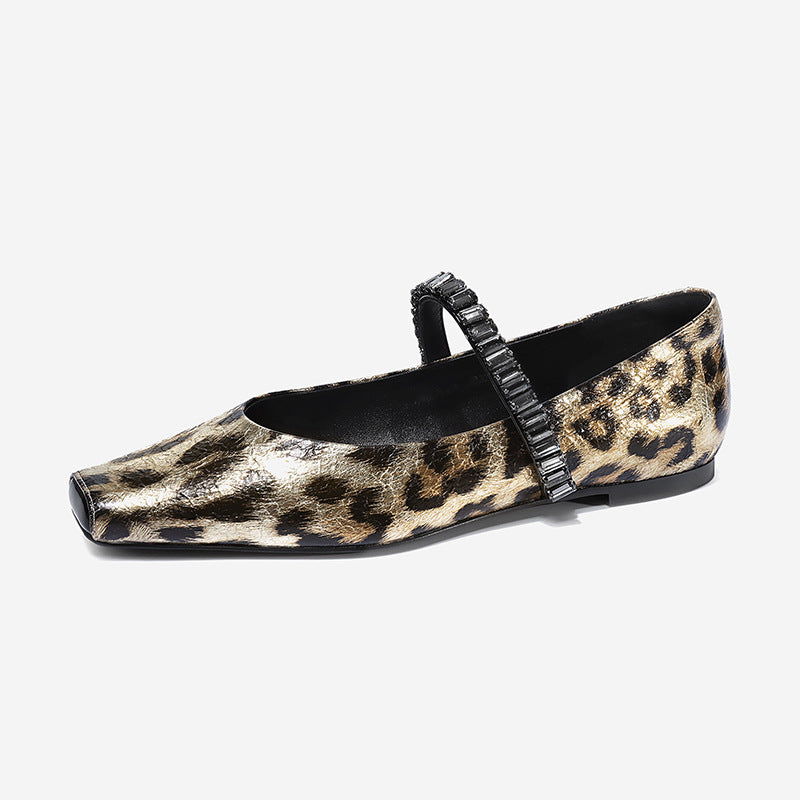 Velvet Mary Jane Ballet Flats Women Shoes Leopard Print Comfortable Soft Round Toe Flat Shoes for Women
