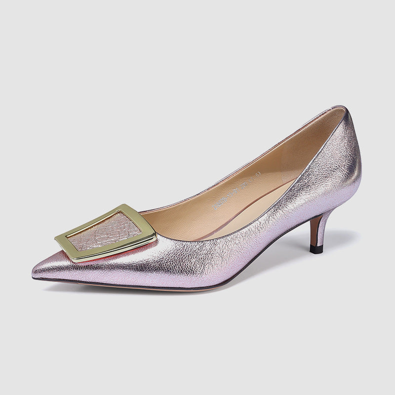 Heels Sexy Pumps Women Shoes Metal Buckle Wedding Shoes for Women Bride Shallow Pointed Single Shoes