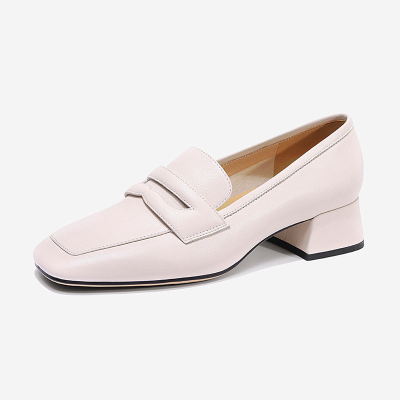 Fashionable Thick Heel Square Nose Shallow Mouth Sewing Color Matching Comfortable Women's Shoes