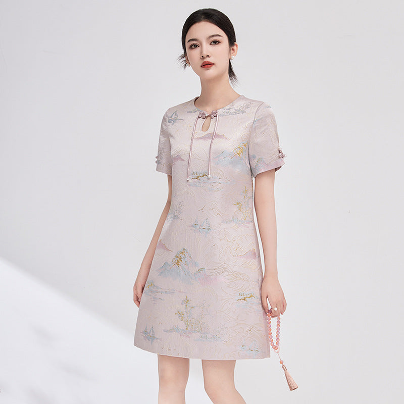 Style Young Girl Qipao Women New Chinese Light Luxury Temperament Printed Improved Cheongsam Loose Slimming Dress