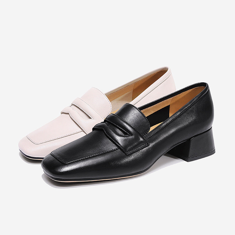 Fashionable Thick Heel Square Nose Shallow Mouth Sewing Color Matching Comfortable Women's Shoes