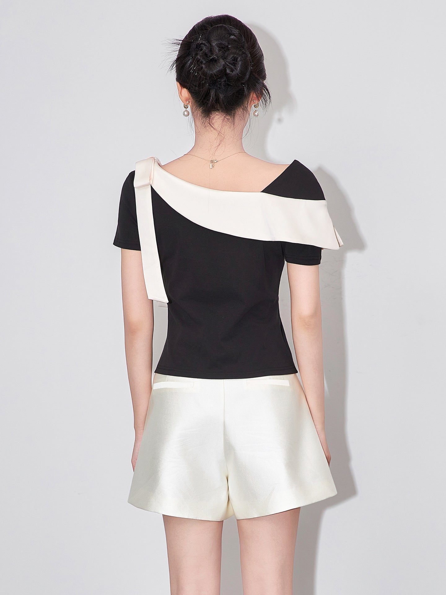 Chic Color Block Bow Designer Summer T-Shirt Sexy Off Shoulder Luxury Tops Trendy Elegant Casual Streetwear Girl Tees
