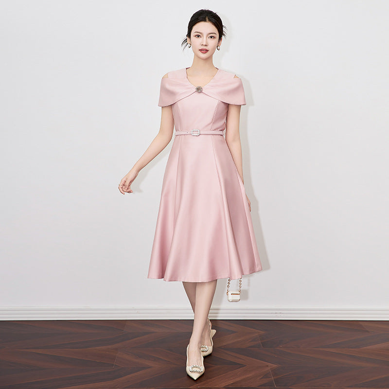 Elegant Women's Special Occasion Prom Party Dresses Women 2025 Spring Summer Off The Shoulder Midi Dress Red Black Vestidos
