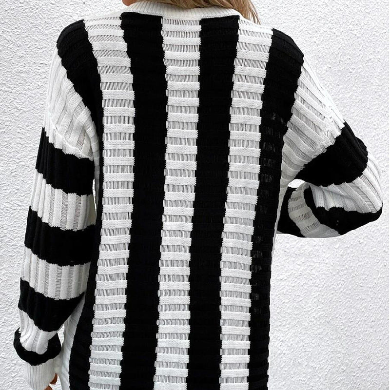 Striped Sweater Oversize Casual Women 2025 New O-Neck Loose Thick Pullover Knitted Tops Trendy Long Sleeve Sweaters Streetwear