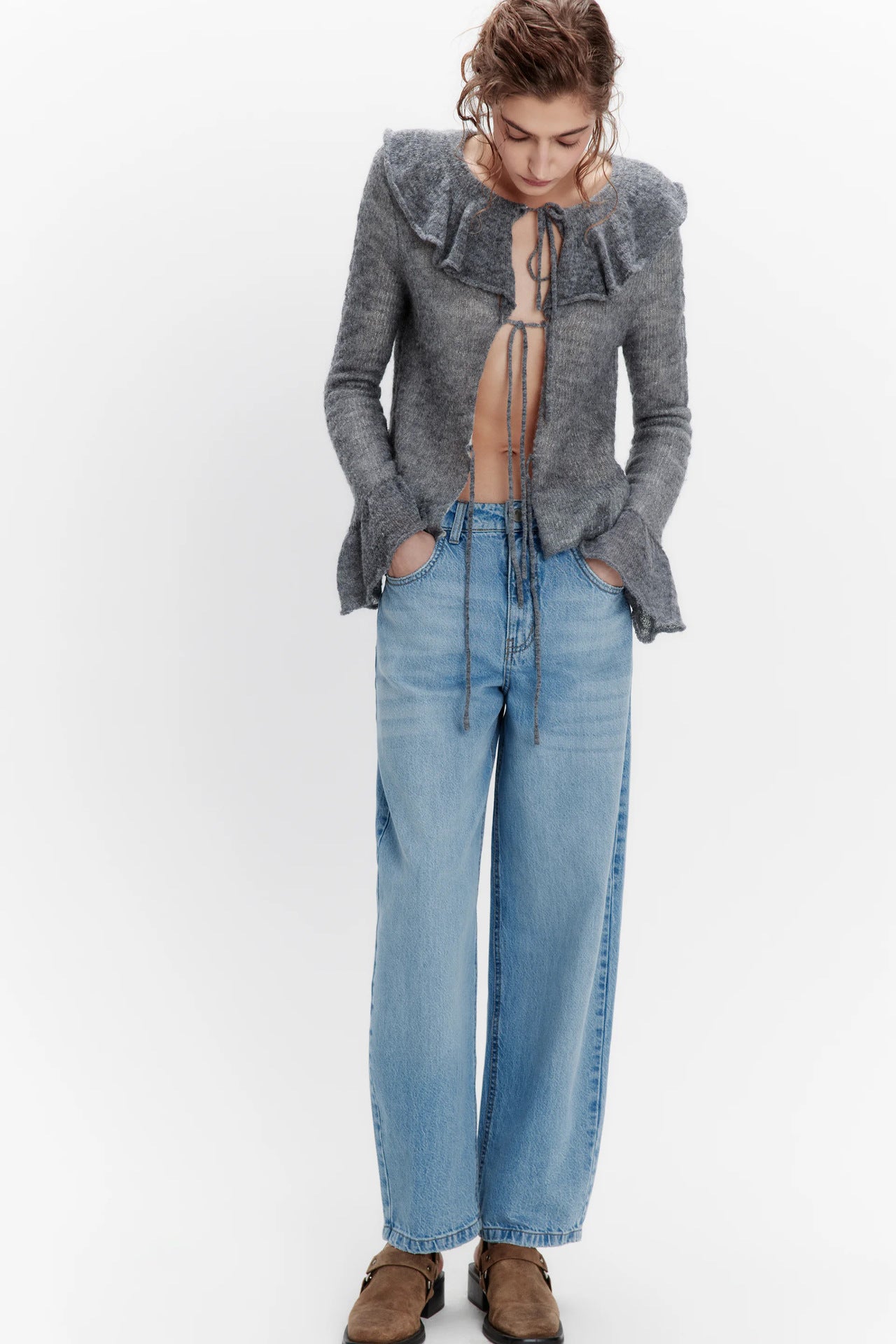 Light Blue High Waist Wide Leg Denim Pants for Women