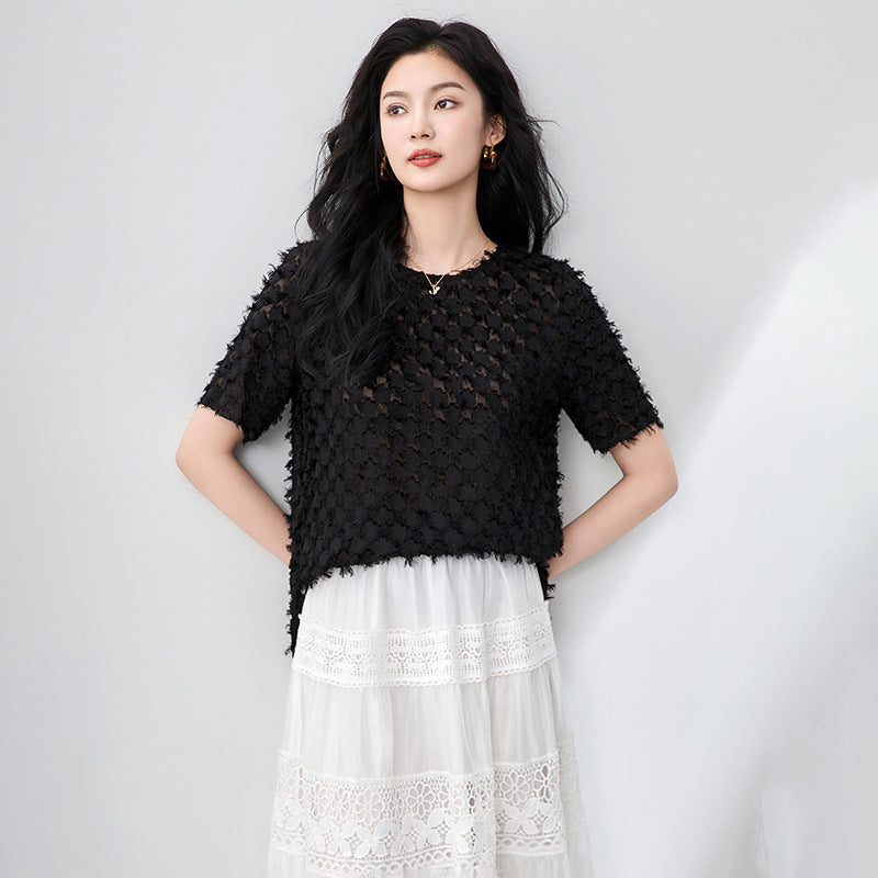 New Women's Knitted Jaet round Ne ort Sve Texture All-Match Simple Design Commute Sle Regular Length