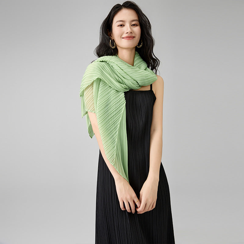 Summer New High End Simple Pleated Scarf Comfortable And Gentle Shawl Sunscreen And Sunshade Accessories