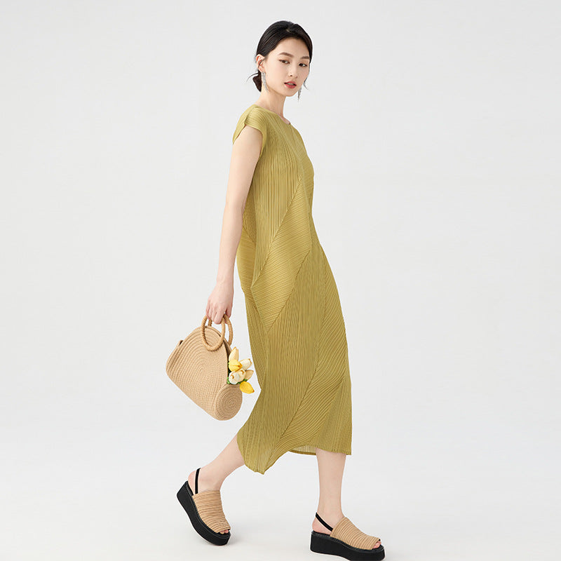 Women O-neck Sleeveless Solid Color Casual Dresses