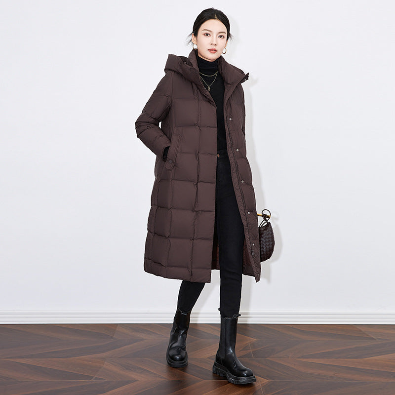 Women Down Puffer Coats Winter Warm Hooded Windproof Outerwears 90% White Duck Down Long Coat Woman Clothes