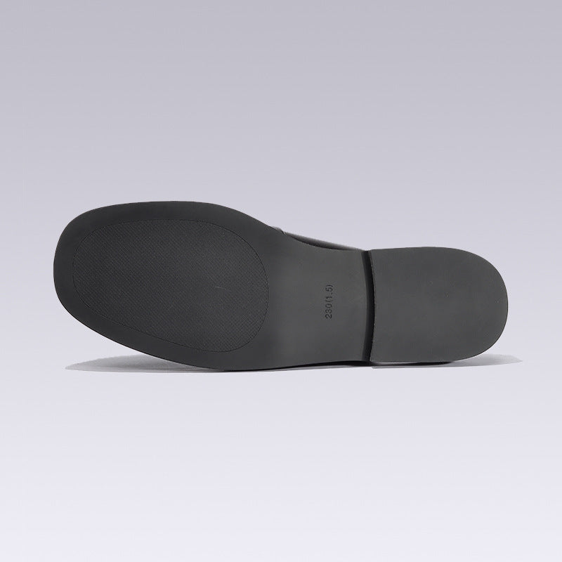 Genuine Leather Round-Toe Woman Slippers Mules Slides Metal Decora Loafers Female Oxfords Clogs