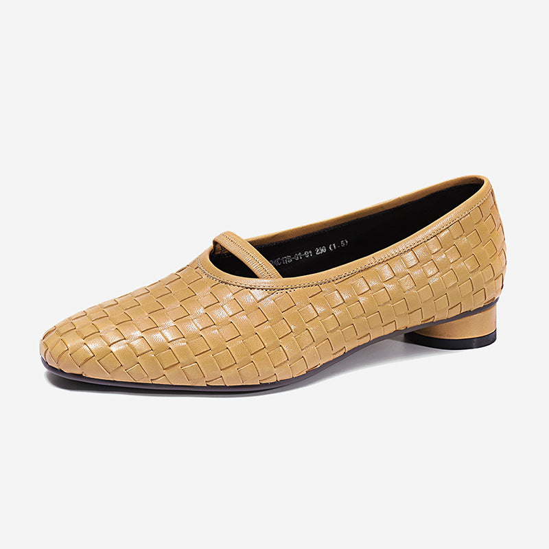 Autumn New Vintage Versatile Genuine Leather Woven Flat Shoes Handmade Round Toe Handmade Soft Sole Slip-on Shoes